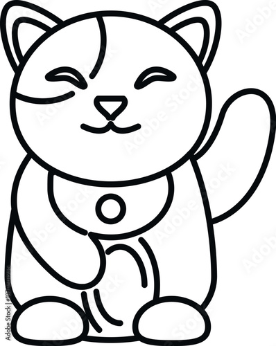 Maneki neko welcoming good fortune and wealth outline drawing