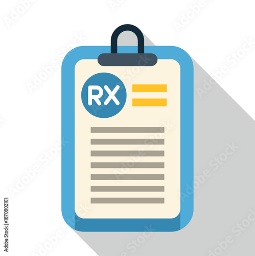 Clipboard presenting a medical prescription document with an rx symbol