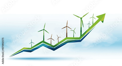 sustainable energy growth with wind turbines and upward trending graph representing renewable
