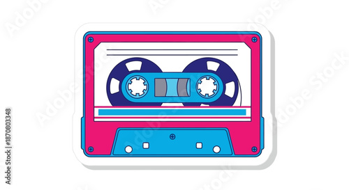 Retro neon pink and blue cassette tape illustration for music and media design