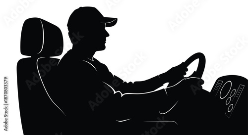 Man driving car in silhouette with cap on