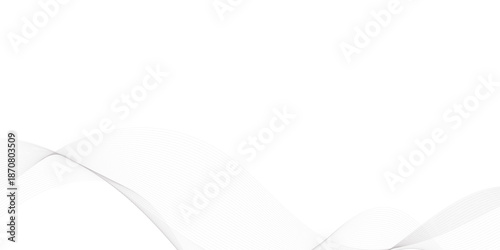 Modern minimal abstract white backdrop with gray flowing wave lines featuring layered motion, smooth curved transparency, and a clean tech-inspired digital frequency line art design