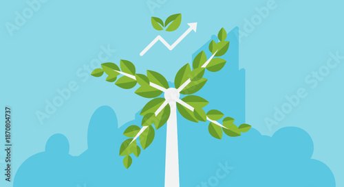 eco growth concept with plant leaves and upward arrow symbolizing environmental progress and