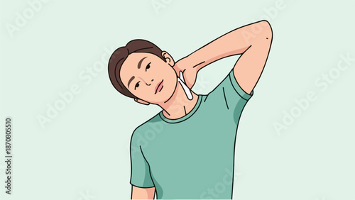 Stylized portrait illustration of a young person with short dark brown hair wearing a light green t-shirt