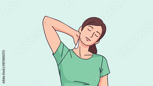 Minimalist illustration of a woman with short brown hair in a moment of quiet reflection