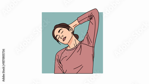 Portrait illustration of a woman with short dark hair wearing a pink top against a light blue-green background