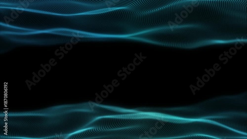 Cyan Digital Particle Waves Border for Titles. Abstract Data Stream Frame, Transparent Overlay with Alpha Chanel (4K).