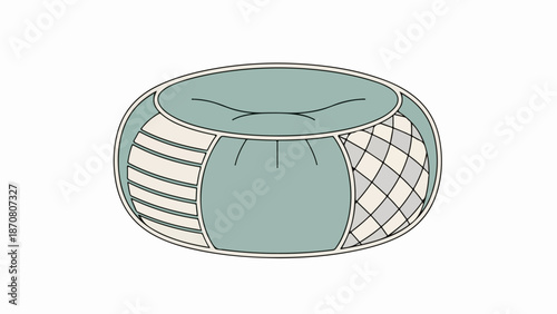 Modern stylized table with circular turquoise top and three-section base