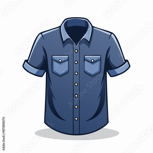 Casual Navy Shirt with Pockets Cartoon Illustration