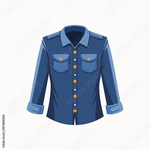Casual Navy Shirt with Pockets Cartoon Illustration
