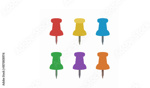 3D push pin emoji icon vector set with colorful thumbtacks and metal needles isolated on white