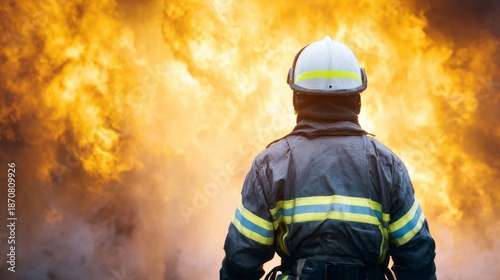 Firefighter facing intense flames and smoke, demonstrating courage and emergency response in a dangerous situation