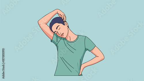 Portrait illustration of a male with dark blue hair and light green t-shirt in a relaxed pose