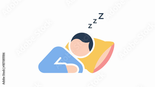 Minimalist illustration of a woman resting on a yellow pillow with a muted pastel background