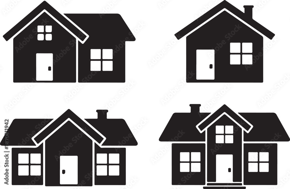 Fototapeta premium Modern house icon set featuring different residential building styles