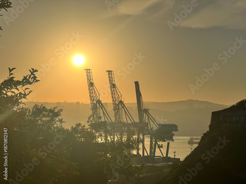 oil rig at sunset