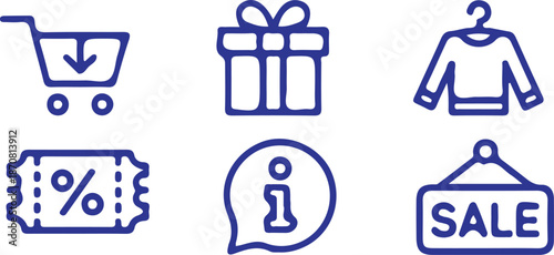 shopping bule line icon set vector illustration 