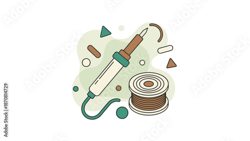 Soldering iron and solder reel essential tools for electronics repair and assembly.