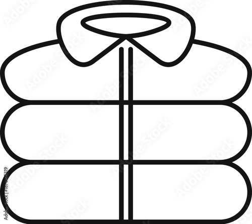 Puffer jacket in a folded stack, showing warm winter clothing line art minimal style