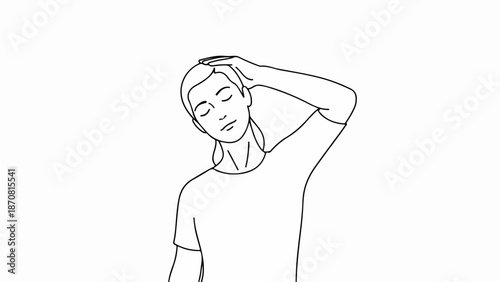 Minimalist black and white line drawing of a young man in contemplation