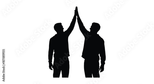 Two people giving a high five against a white background silhouette