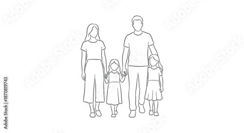 Family outline drawing of parents and children a simple illustration silhouette
