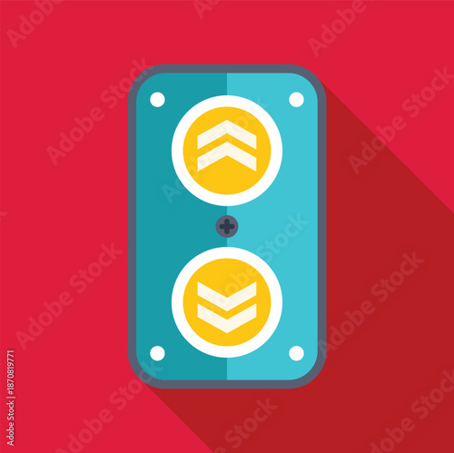 Elevator panel with call buttons indicating upward and downward movement