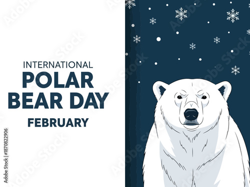 International polar bear day poster with white bear and snowflakes