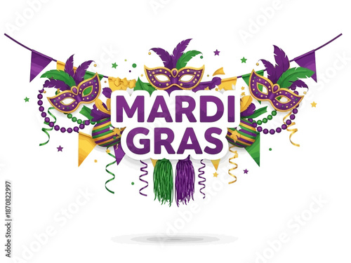 Mardi gras illustration with masks and beads