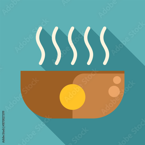 Flat design illustration of a hot bowl of soup with steam creating a long shadow
