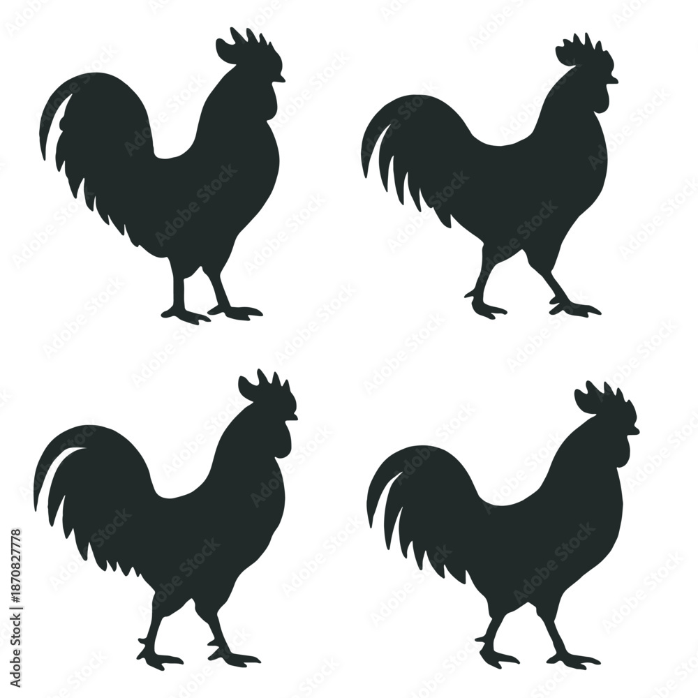 Fototapeta premium Collection of Rooster Silhouettes