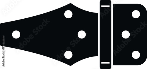 Black graphic illustrating a metal strap hinge used on doors or gates