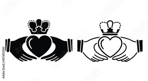 Two hands cradling hearts with crowns a symbol of love and protection silhouette