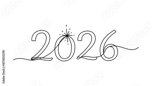 Creative minimalistic illustration of the year 2026 with whimsical lines and decorative elements