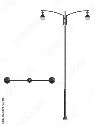 Fotografía Vintage double-arm street lamp isolated on transparent background
