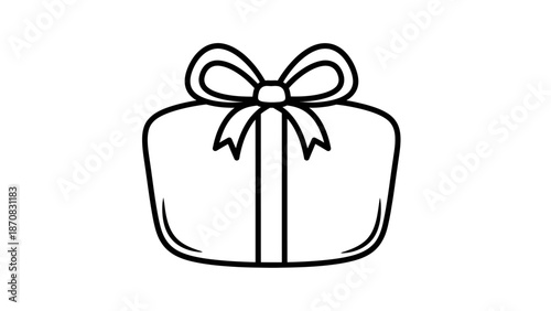Simple Line Drawing of a Gift Box with Ribbon and Bow for Celebrations and Presentations