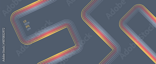 Colorful stylized line art with space for text. Retro-style background. Multicolored lines. Abstract curved ribbons. Glow effect. Vector for brochure, poster, cover, card, flyer, banner, presentation.
