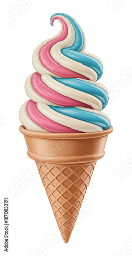 Obraz na plátne 3D Swirled Ice Cream Cone with Pink and Blue Topping for Dessert Illustration