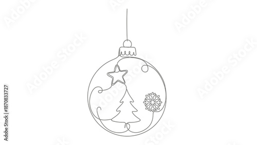 Minimalist Christmas Ornament Line Drawing Featuring Holiday Elements and Decorations