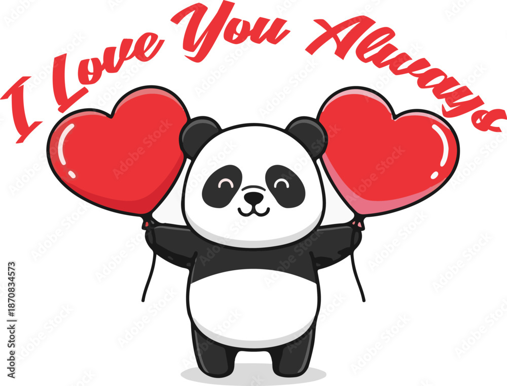 Obraz premium Panda Holding Hearts Valentines Day