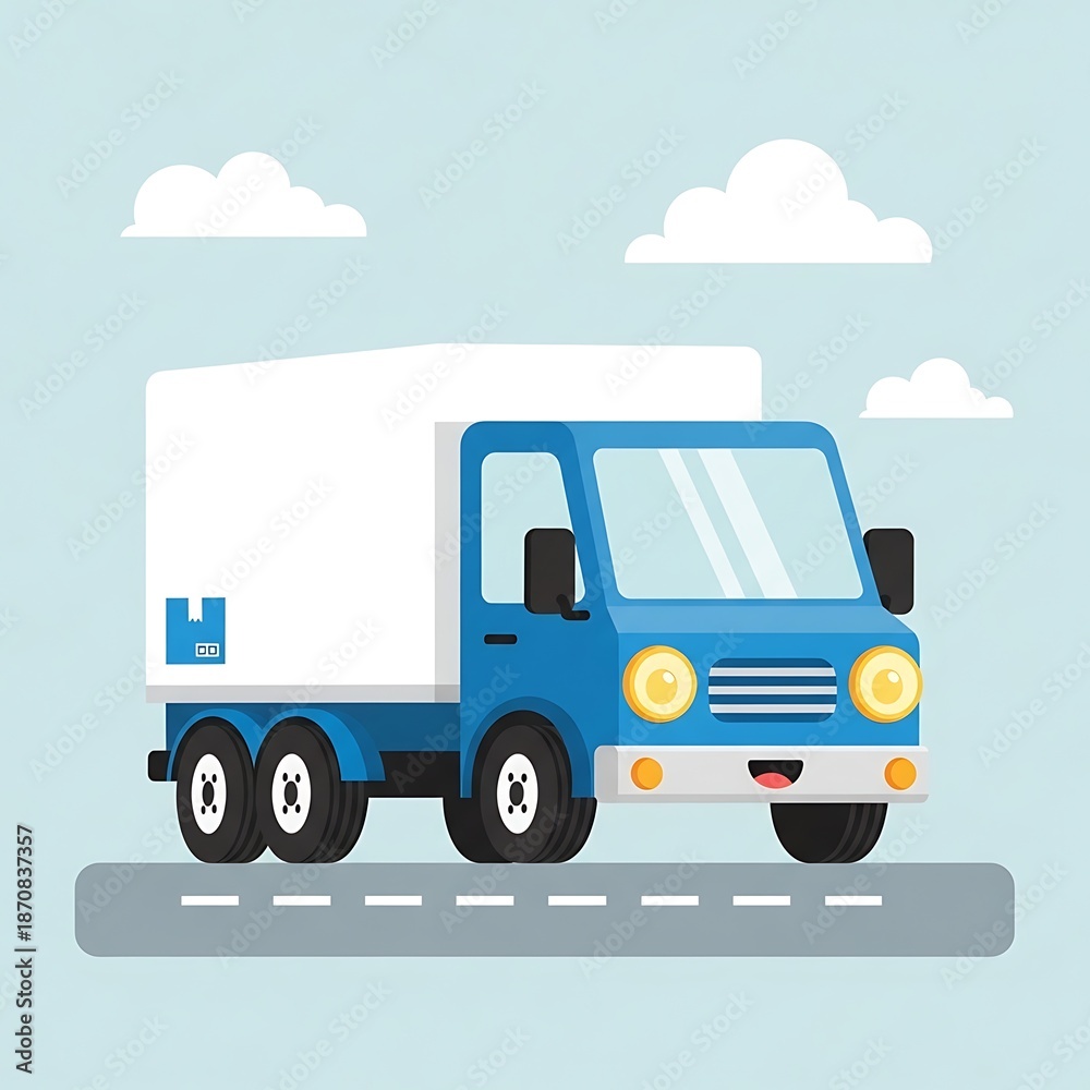 Fototapeta premium Blue delivery truck on the road.