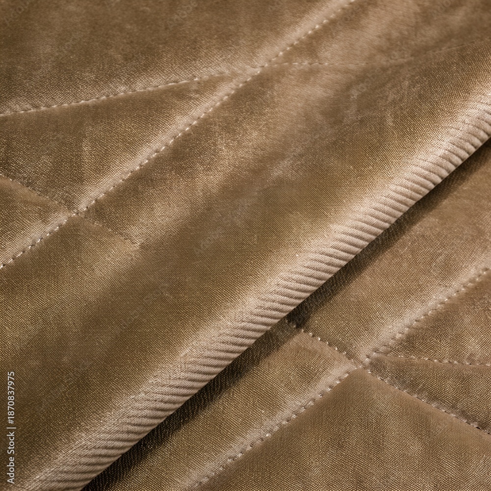 Fototapeta premium Brown quilted velvet texture with diagonal stitching and soft plush surface for fashion and interior design