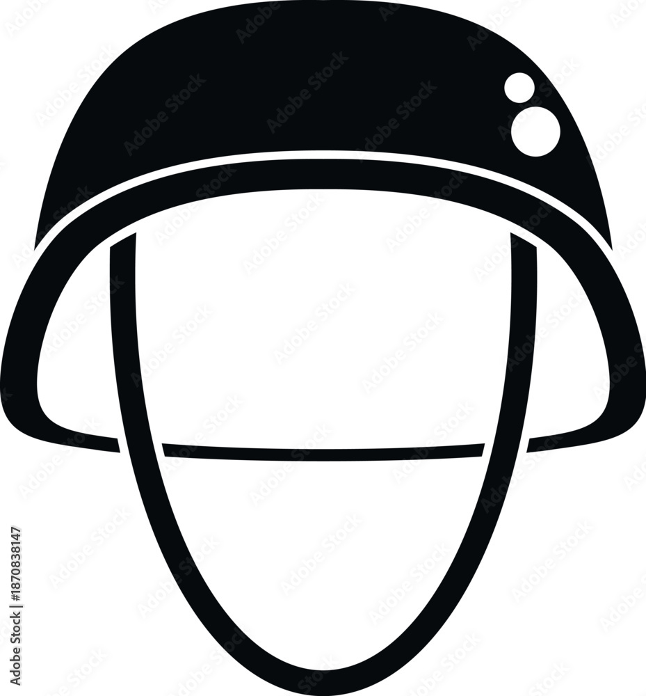 Naklejka premium Military helmet providing head protection, presented as a black and white flat icon