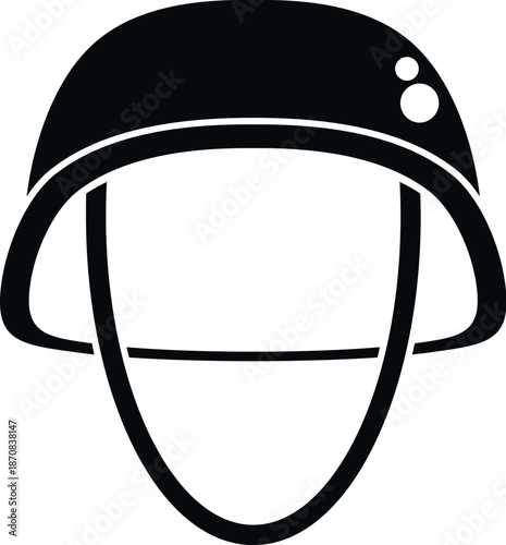 Military helmet providing head protection, presented as a black and white flat icon