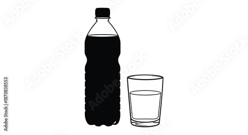A plastic bottle and a glass presented in a striking silhouette