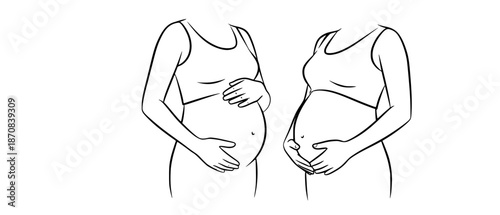 Illustration of two pregnant women with hands on their bellies, symbolizing motherhood and anticipation
