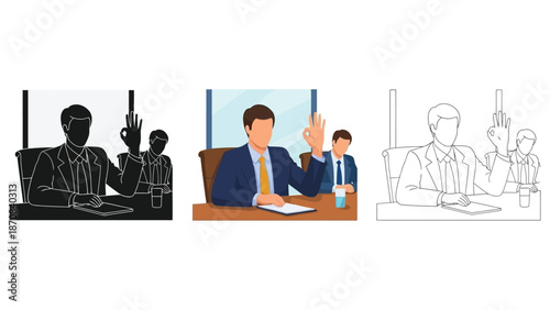 Businessman in a meeting giving the perfect okay gesture showing agreement and quality assurance