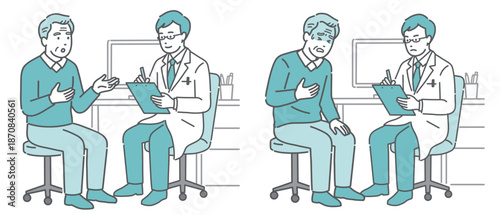 問診と体調不良の高齢男性セット（男性医師・白衣）