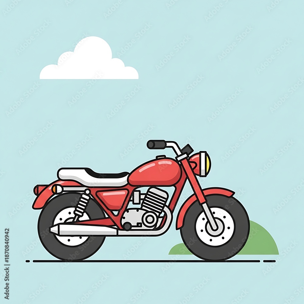 Fototapeta premium Red motorcycle on green hill side.