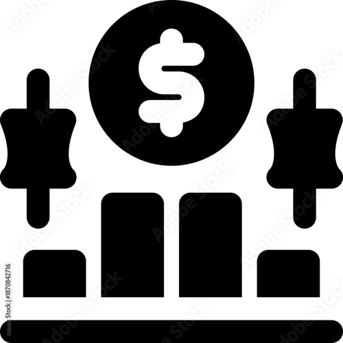 stock market glyph icon. Strong and solid vector icon for websites, mobile interfaces, presentations, and visual branding. High quality and easy to edit.